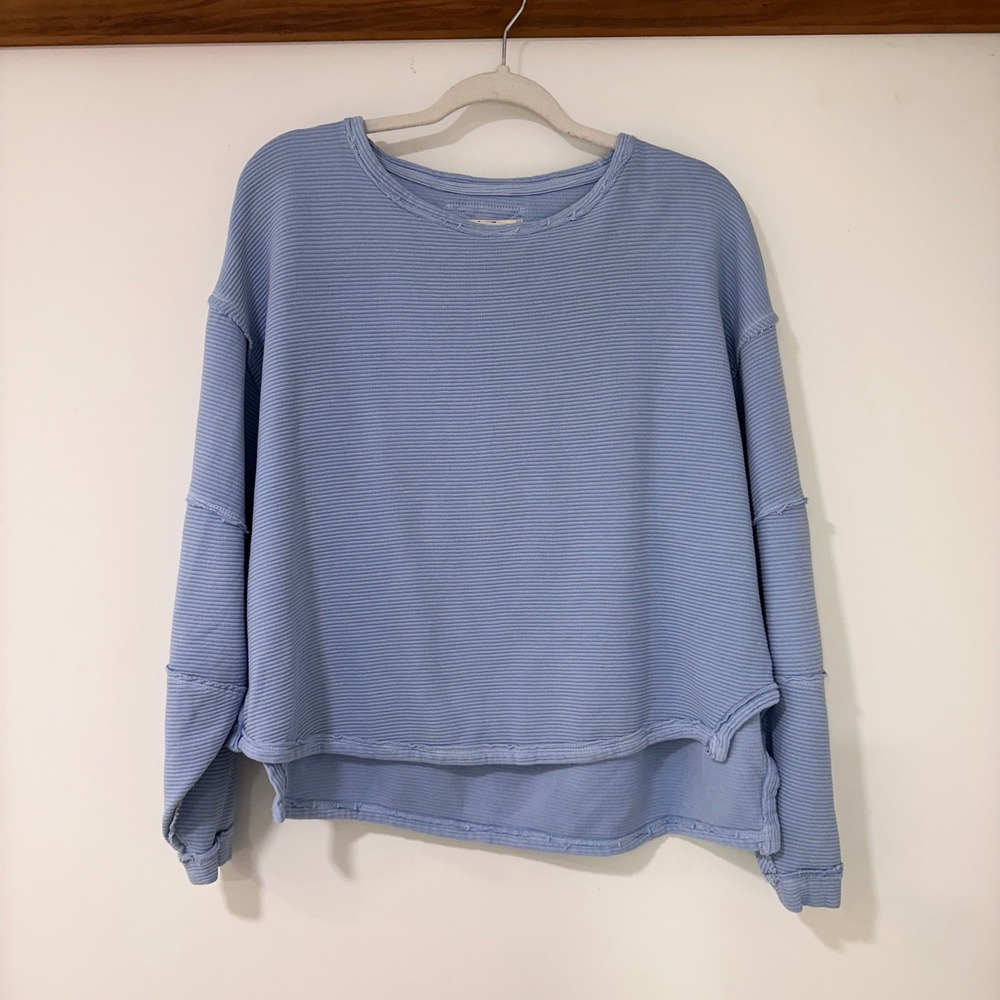 Free People We The Free Hailee Ribbed Top Womens XS Blue Exposed Seam | Boho